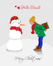 Vector illustration of a girl and a snowman